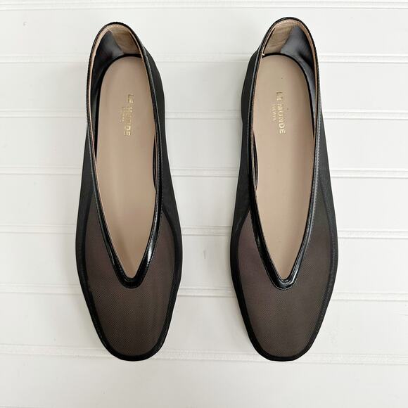Le Monde Beryl Sheer Mesh Leather Lined Ballet Flats Black Slipper - Picture 11 of 13